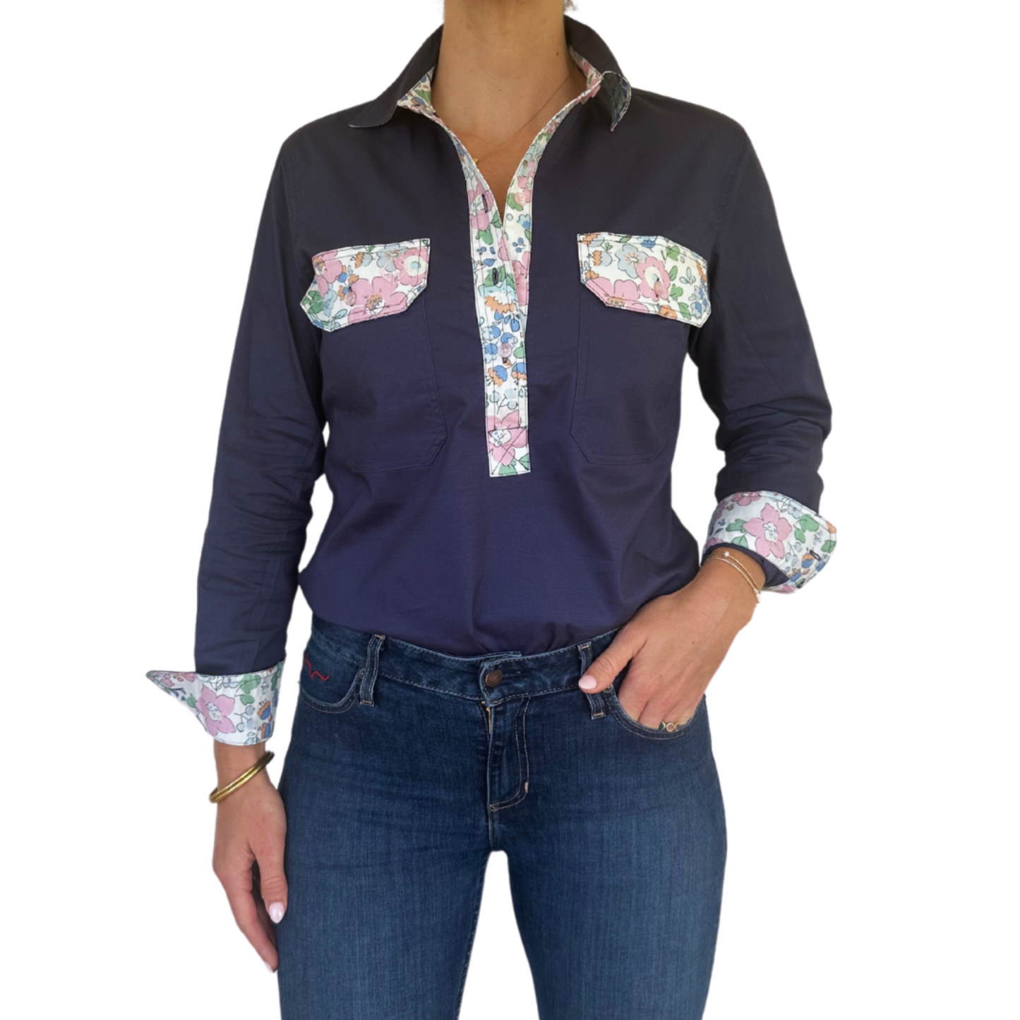 Izzy Half Button Shirt - Liberty Trim