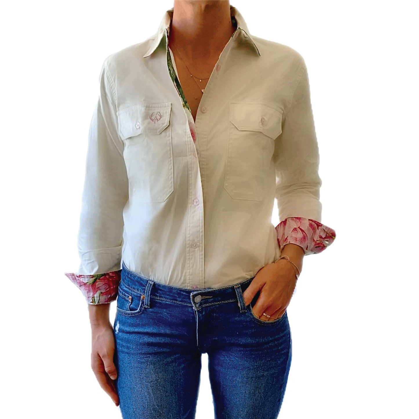 Corrina Full Button Shirt - Floral Trim