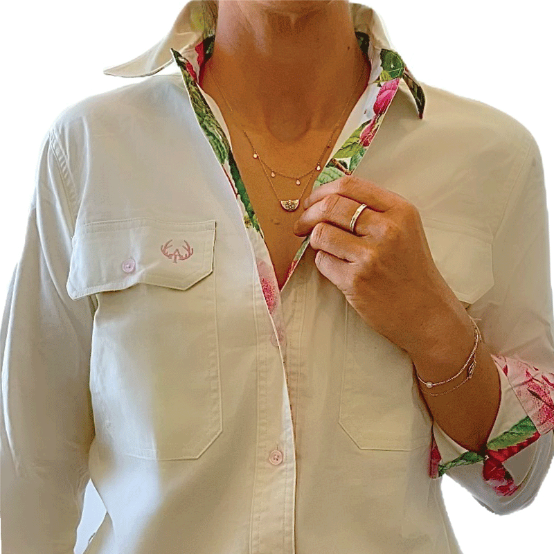 Corrina Full Button Shirt - Floral Trim