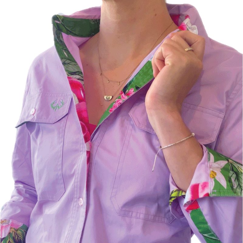 Georgie Full Button Shirt - Green Floral Trim