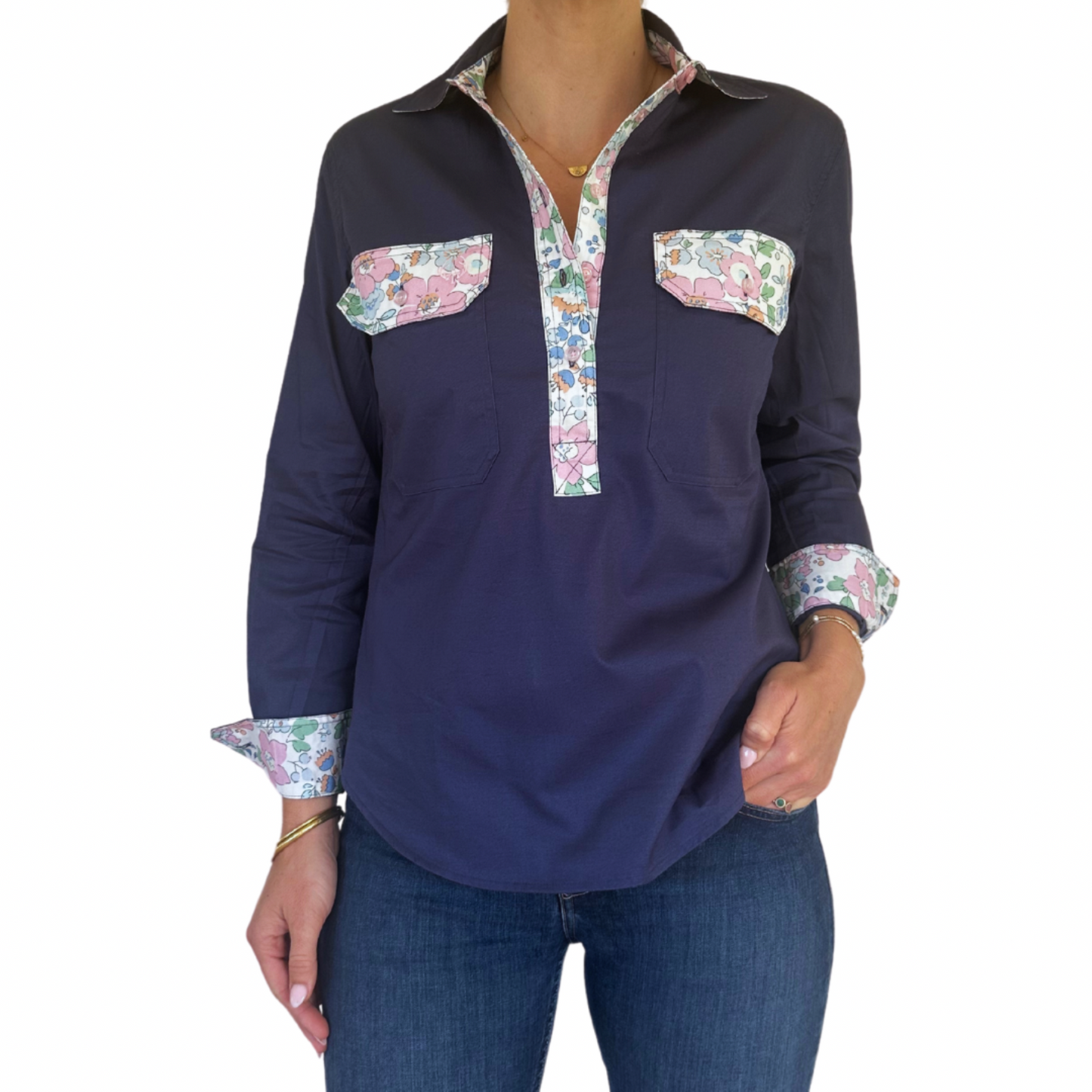 Izzy Half Button Shirt - Liberty Trim