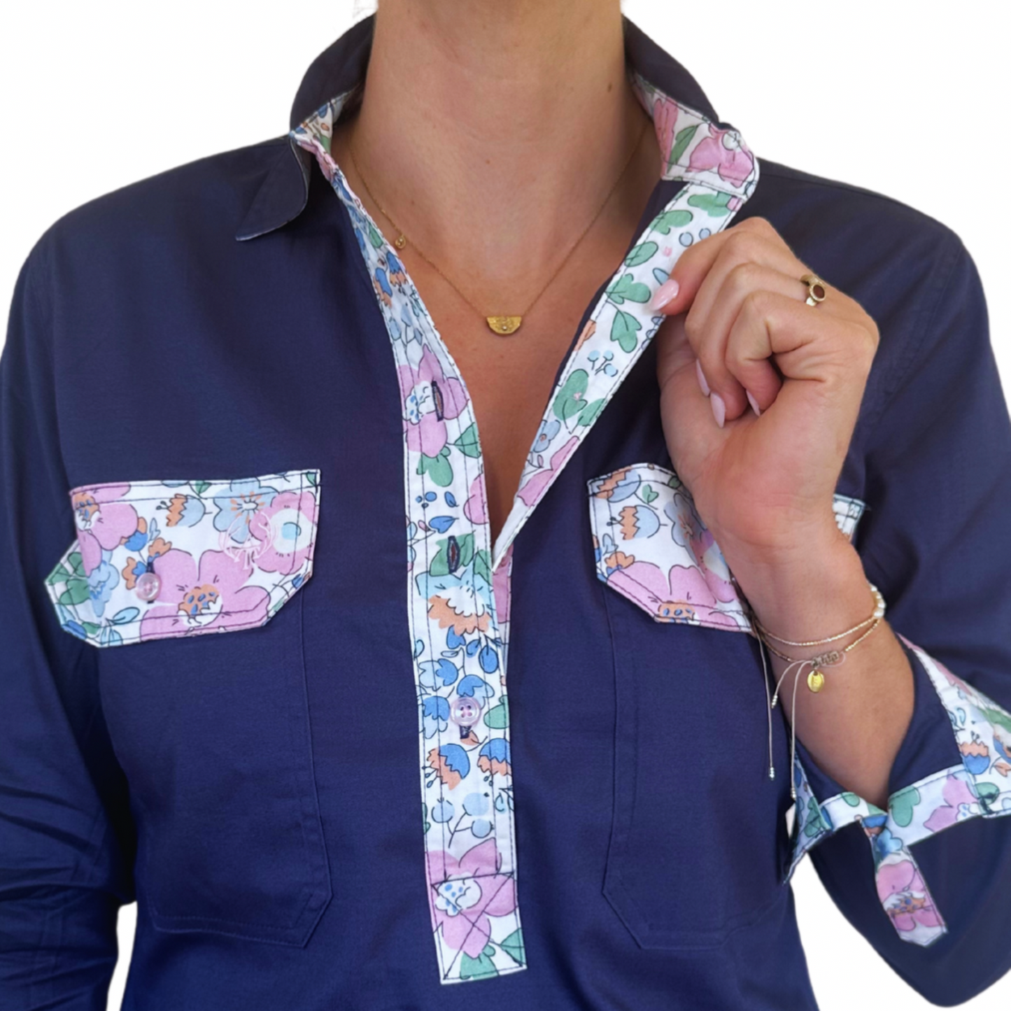 Izzy Half Button Shirt - Liberty Trim