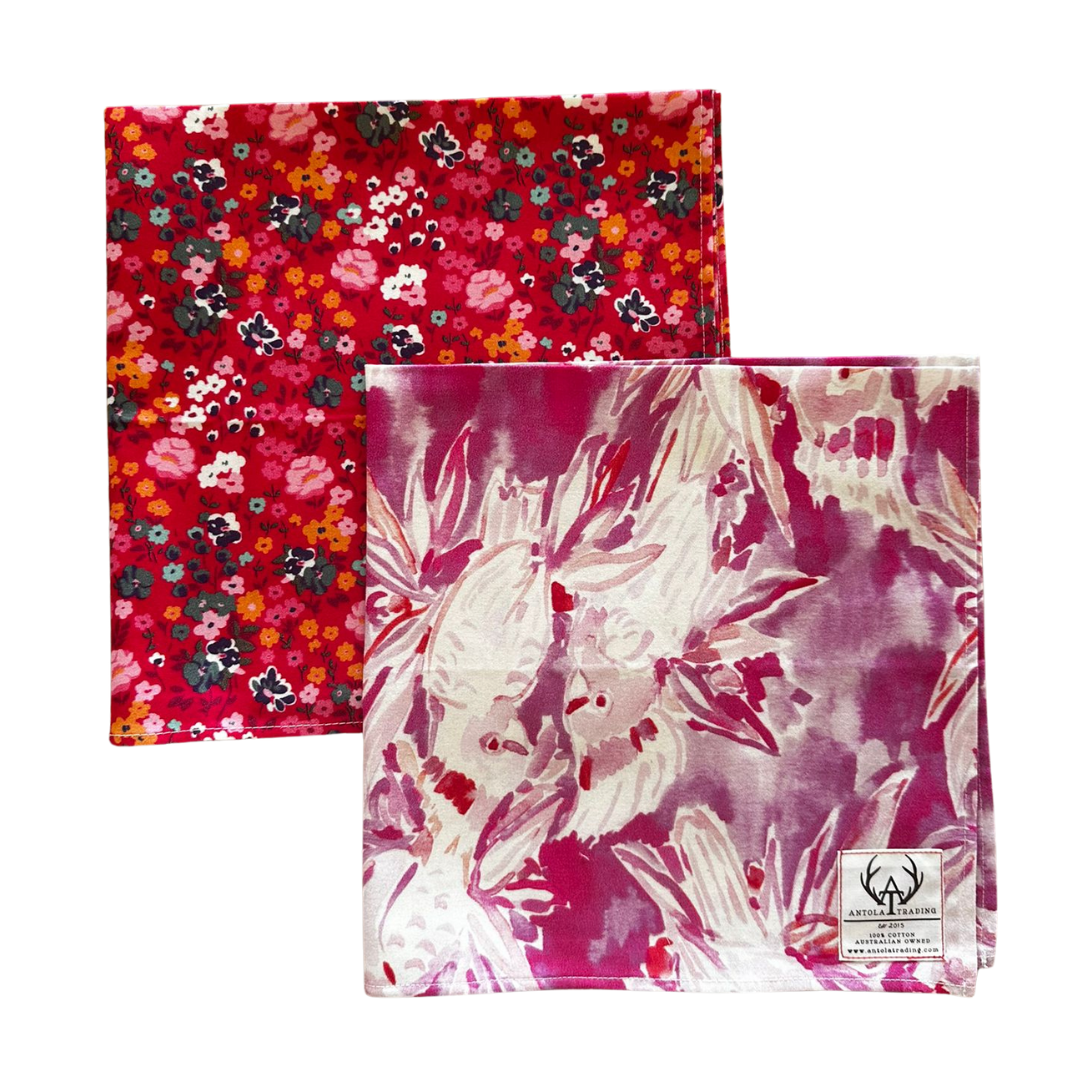 Neck Scarves Pack (2) - Red Floral & Cockatoo