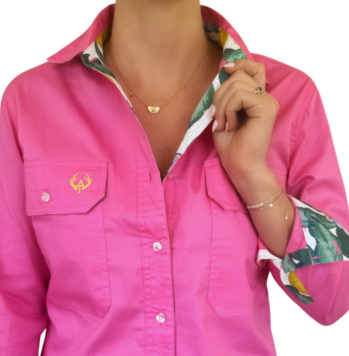 Holly Full Button Shirt- Lemon Trim