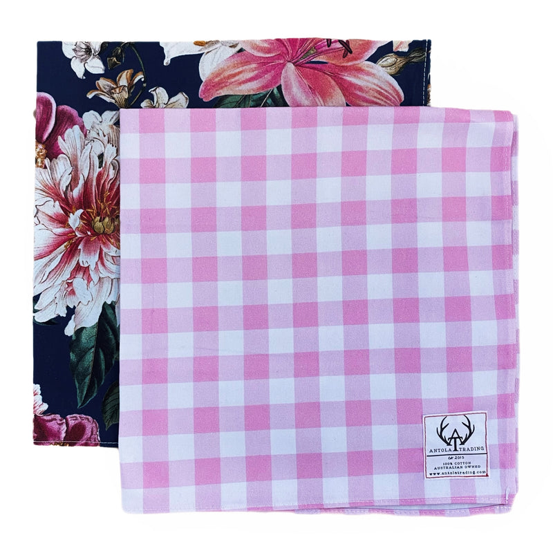 Neck Scarves Pack (2) - Navy Floral & Pink Gingham