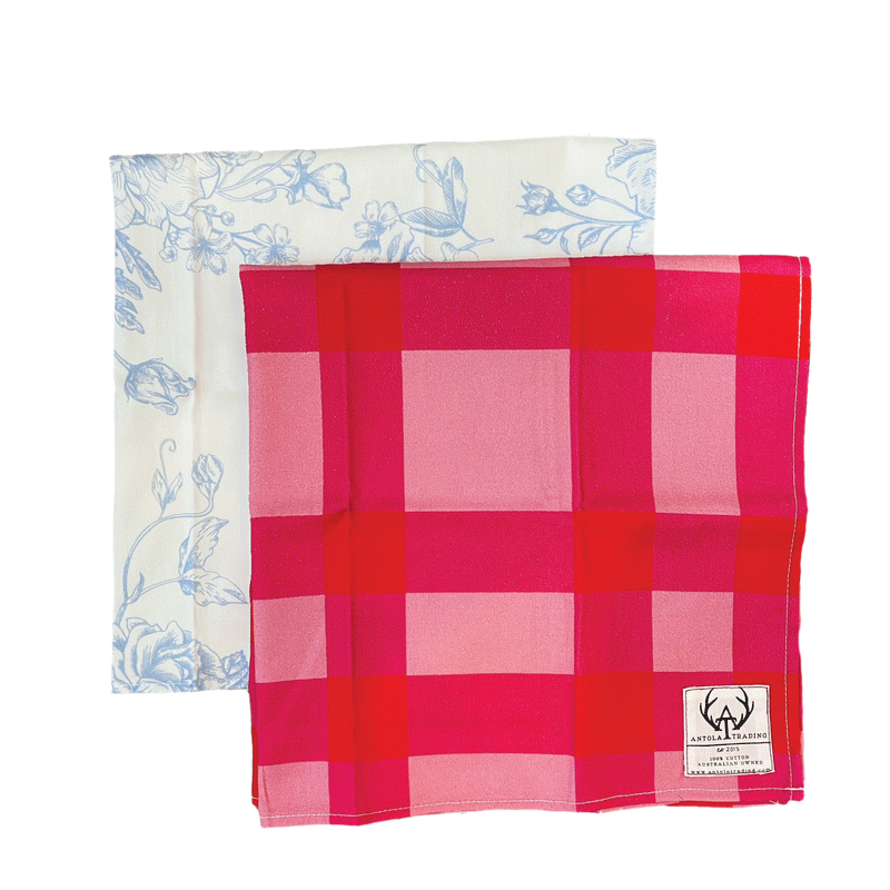Neck Scarves (2) - Blue Florals & Fuschia Check