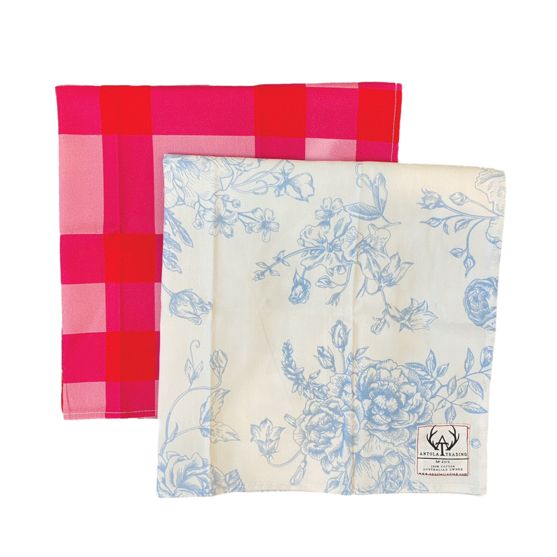 Neck Scarves (2) - Blue Florals & Fuschia Check