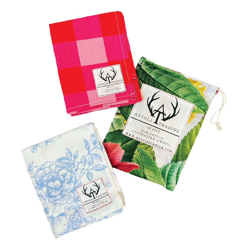 Neck Scarves (2) - Blue Florals & Fuschia Check